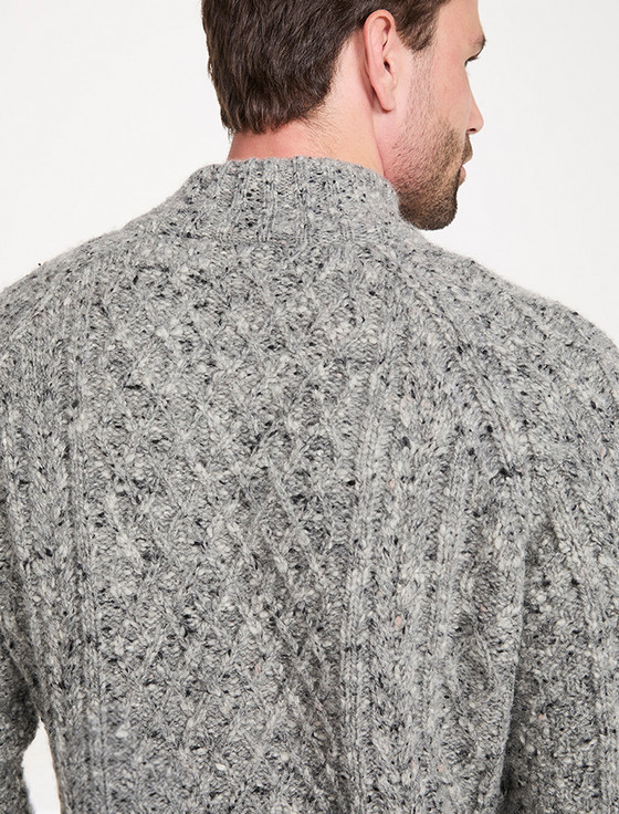 Donegal Aran Troyer Half-Zip Sweater - Silver